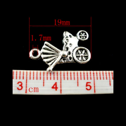Charms, Baby Carriage, Single Sided, Antique Silver, Alloy, 19mm - BEADED CREATIONS