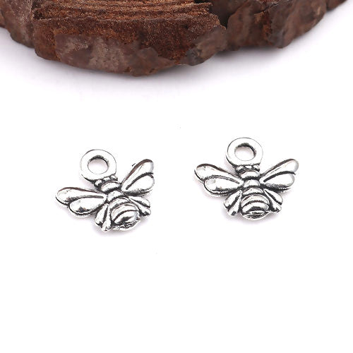 Charms, Bee, Antique Silver, Alloy, 11mm - BEADED CREATIONS