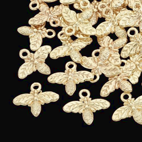 Charms, Bee, Light Gold, Plated, Alloy, 13mm - BEADED CREATIONS