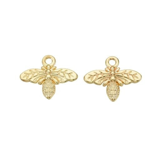 Charms, Bee, Light Gold, Plated, Alloy, 13mm - BEADED CREATIONS