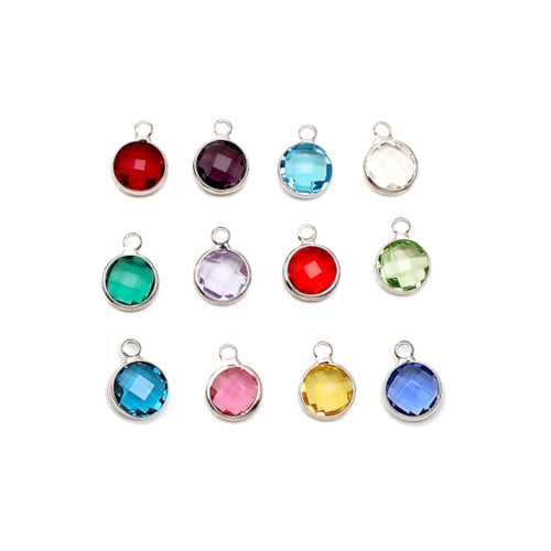 Charms, Bezel, Round, Birthstone, Silver Tone, Alloy, Faceted, Crystal, Glass, 8.6mm - BEADED CREATIONS