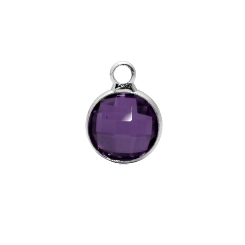 Charms, Bezel, Round, February Birthstone, Silver Tone, Alloy, Dark Purple, Faceted, Crystal, Glass, 8.6mm - BEADED CREATIONS
