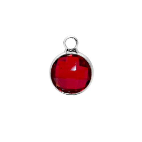 Charms, Bezel, Round, January Birthstone, Silver Tone, Alloy, Dark Red, Faceted, Crystal, Glass, 8.6mm - BEADED CREATIONS