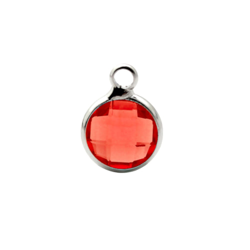 Charms, Bezel, Round, July Birthstone, Silver Tone, Alloy, Red, Faceted, Crystal, Glass, 8.6mm - BEADED CREATIONS
