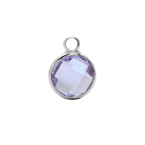 Charms, Bezel, Round, June Birthstone, Silver Tone, Alloy, Mauve, Faceted, Crystal, Glass, 8.6mm - BEADED CREATIONS