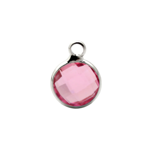 Charms, Bezel, Round, October Birthstone, Silver Tone, Alloy, Pink, Faceted, Crystal, Glass, 8.6mm - BEADED CREATIONS