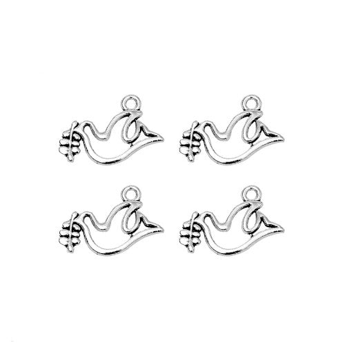 Charms, Birds, Peace Dove, Single-Sided, Antique Silver, Alloy, 19mm - BEADED CREATIONS