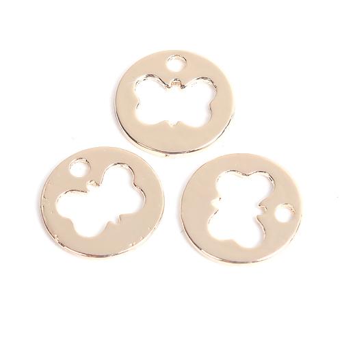 Charms, Butterfly, Round, Double-Sided, Laser-Cut, Gold Plated, Alloy, 13mm - BEADED CREATIONS