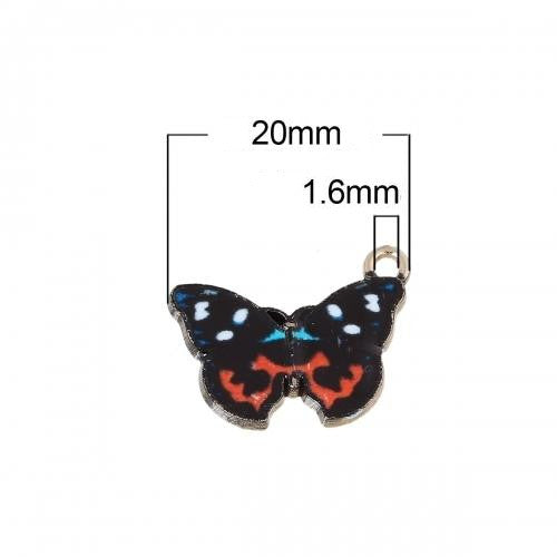 Charms, Butterfly, Single-Sided, Black Enameled, Gold Plated, Alloy, 20mm - BEADED CREATIONS