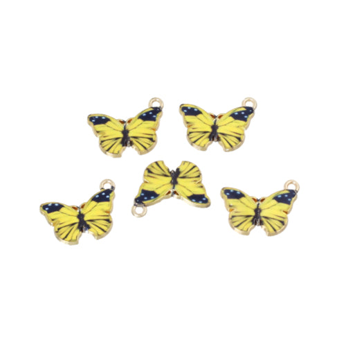 Charms, Butterfly, Single-Sided, Yellow And Black, Enameled,  Gold Plated, Alloy, 20mm - BEADED CREATIONS