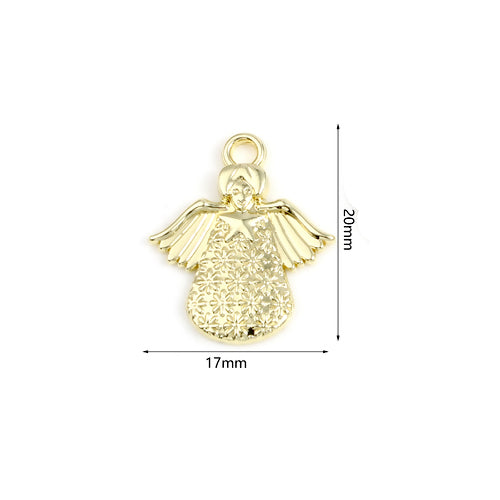Charms, Christmas Angel, Single-Sided, Gold Plated, Alloy, 20mm - BEADED CREATIONS