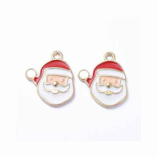 Charms, Christmas Santa Claus, Single-Sided, Red, White, Enameled Light Gold Plated, Alloy, 16mm - BEADED CREATIONS