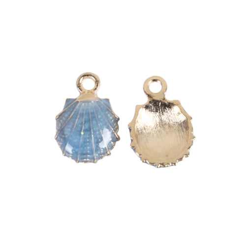 Charms, Clam Shell, Single-Sided, Blue, Enamel, Gold Plated, Alloy, 19mm - BEADED CREATIONS