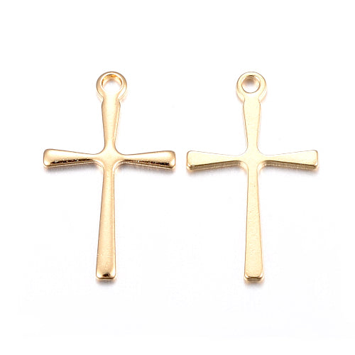 Charms, Cross, 304 Stainless Steel, Gold Plated, 16mm - BEADED CREATIONS