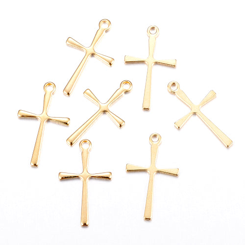 Charms, Cross, 304 Stainless Steel, Gold Plated, 16mm - BEADED CREATIONS