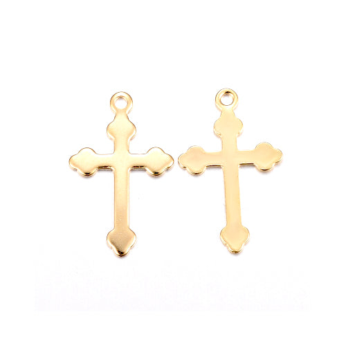 Charms, Cross, Stainless Steel, Gold Plated, 18mm - BEADED CREATIONS