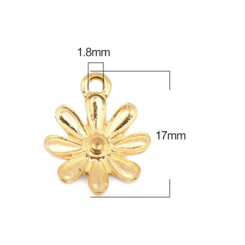 Charms, Daisy, Flower, Gold Plated, Single-Sided, Alloy, 17mm - BEADED CREATIONS