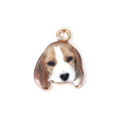Charms, Dog, Basset Hound, Single-Sided, White, Brown, Enameled, Gold Plated, Alloy, 18mm - BEADED CREATIONS