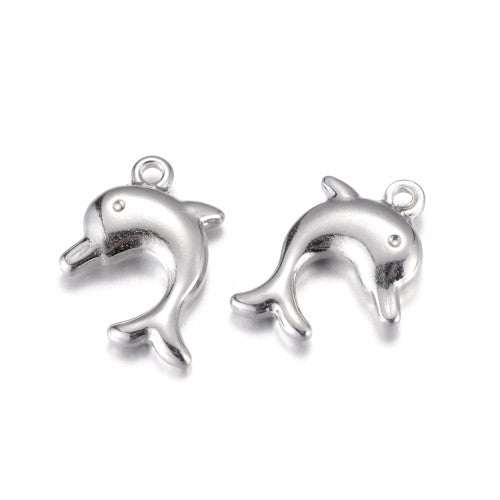 Charms, Dolphin, 201 Stainless Steel, Silver Tone, 17mm - BEADED CREATIONS