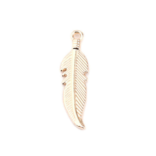 Charms, Feather, Light Gold Plated, Alloy, 26mm - BEADED CREATIONS