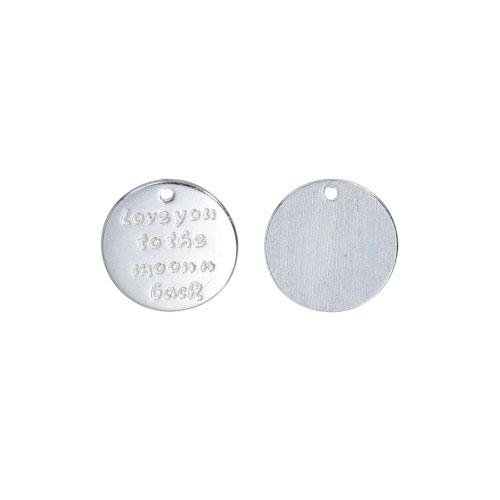 Charms, Flat, Round, Single-Sided, With Phrase Love You To The Moon, Silver Tone, Alloy, 17mm - BEADED CREATIONS