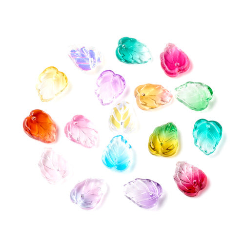 Charms, Glass, Leaf, Transparent, Gradient, Two-Tone, Assorted Colors, 13.5mm - BEADED CREATIONS
