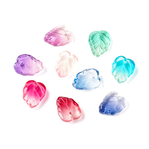 Charms, Glass, Leaf, Transparent, Gradient, Two-Tone, Assorted Colors, 13.5mm - BEADED CREATIONS