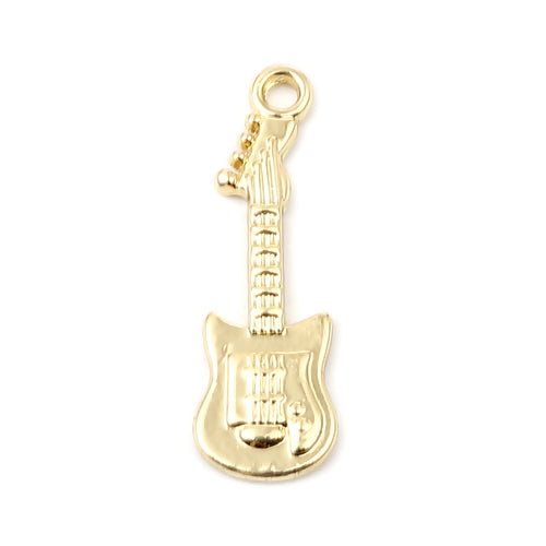 Charms, Guitar, Single-Sided, 16K Gold Plated, Alloy, 32mm - BEADED CREATIONS