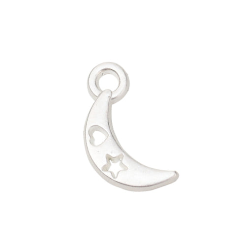 Charms, Half Moon, Cut-Out, Star, Heart, Matt Silver Plated, Alloy, 12mm - BEADED CREATIONS