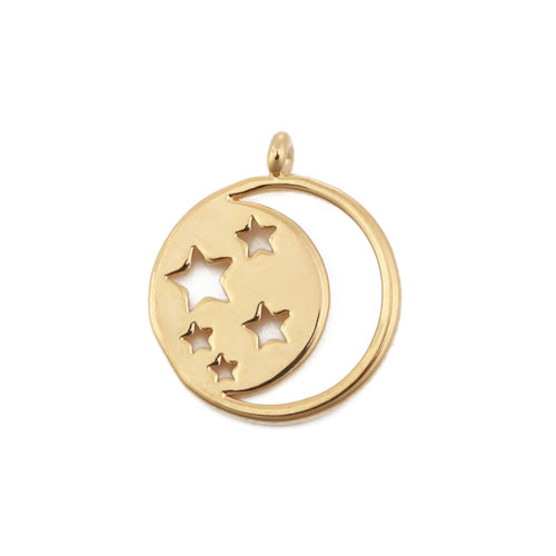 Charms, Half Moon, Stars, Laser-Cut, 18K Gold Plated, Brass, 18mm - BEADED CREATIONS