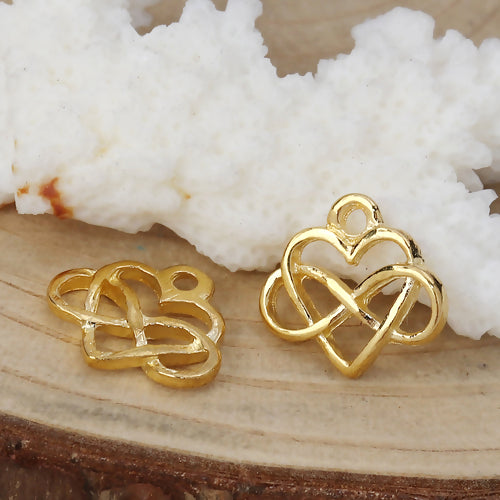Charms, Heart, Infinity, Symbol, Gold Plated, Alloy, 15mm - BEADED CREATIONS