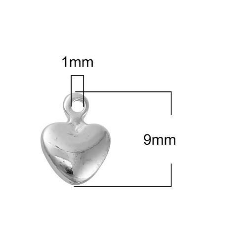 Charms, Heart, Puffed, Double-Sided, Silver Plated, Brass, 9mm - BEADED CREATIONS
