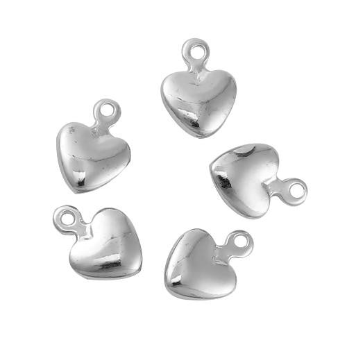 Charms, Heart, Puffed, Double-Sided, Silver Plated, Brass, 9mm - BEADED CREATIONS