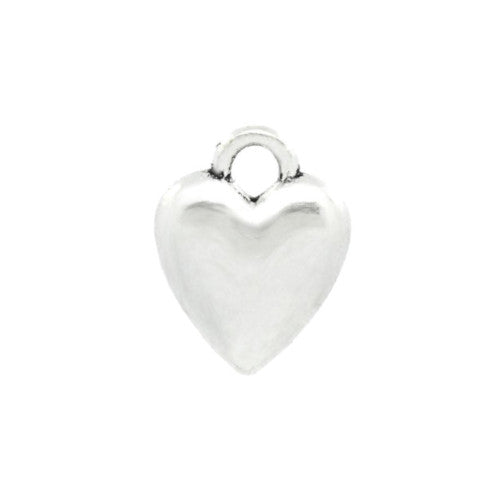 Charms, Heart, Puffed, Double-Sided, Silver Tone, Alloy, 14mm - BEADED CREATIONS