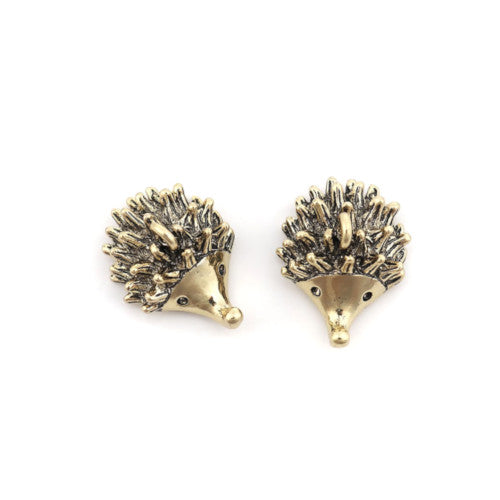 Charms, Hedgehog, 3D, Antique Bronze, Alloy, 24mm - BEADED CREATIONS