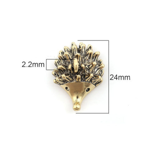 Charms, Hedgehog, 3D, Antique Bronze, Alloy, 24mm - BEADED CREATIONS