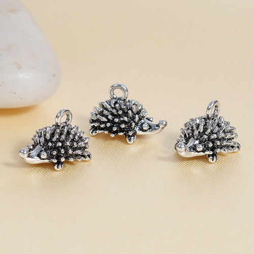 Charms, Hedgehog, 3D, Antique Silver, Alloy, 17mm - BEADED CREATIONS