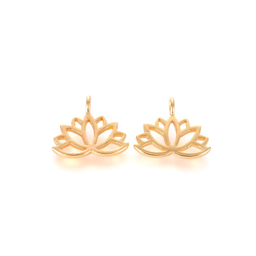 Charms, Lotus Flower, 18K Gold Plated, Brass, 10.5mm - BEADED CREATIONS