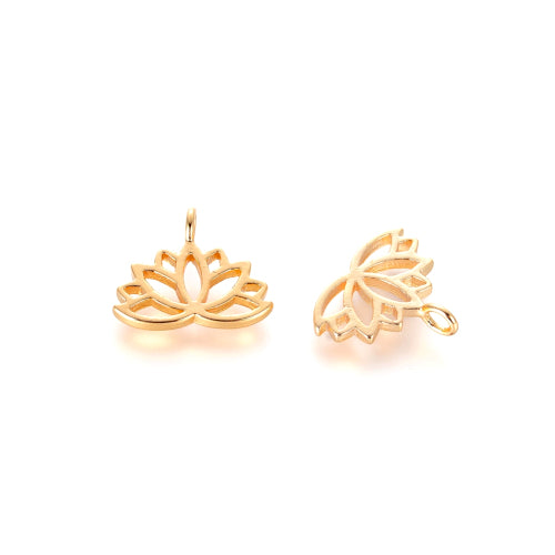 Charms, Lotus Flower, 18K Gold Plated, Brass, 10.5mm - BEADED CREATIONS