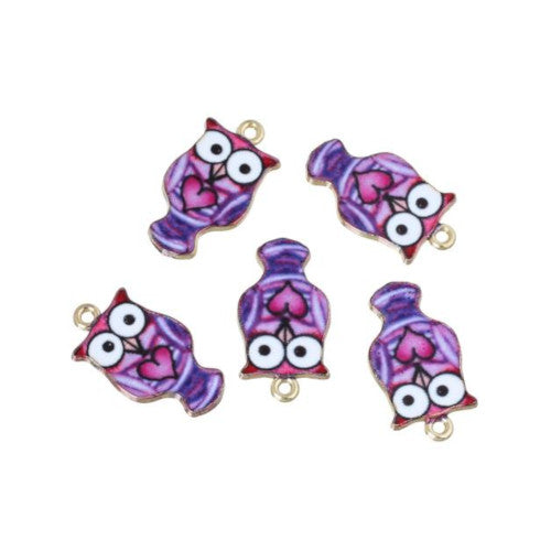 Charms, Owl, Single-Sided, Purple, Enameled, Gold Plated, Alloy, 24mm - BEADED CREATIONS