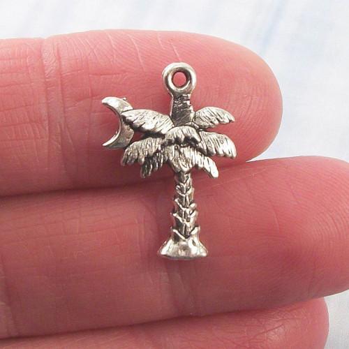 Charms, Palm Tree And Moon, Double-Sided, Antique Silver, Alloy, 21mm - BEADED CREATIONS