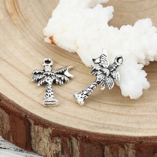 Charms, Palm Tree And Moon, Double-Sided, Antique Silver, Alloy, 21mm - BEADED CREATIONS