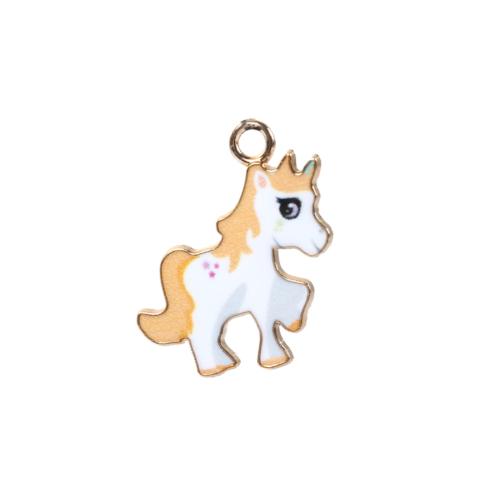 Charms, Pony, Single-Sided, Gold Plated, White, Yellow, Enamel, 23mm - BEADED CREATIONS