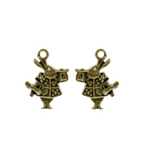 Charms, Rabbit, Double-Sided, Alice In Wonderland, Antique Bronze, Alloy, 19mm - BEADED CREATIONS