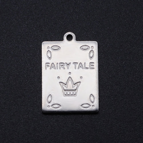 Charms, Rectangle, With Words, Fairy Tale, Stainless Steel, Silver, 20mm - BEADED CREATIONS