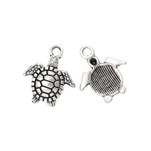 Charms, Sea Turtle, Single-Sided, Antique Silver, Alloy, 16mm - BEADED CREATIONS