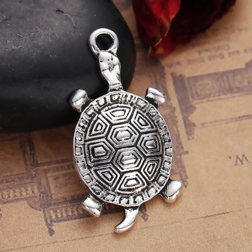 Charms, Sea Turtle, Tortoise, Single-Sided, Antique Silver, Alloy, 3.5cm - BEADED CREATIONS
