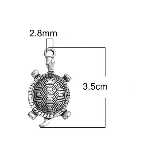 Charms, Sea Turtle, Tortoise, Single-Sided, Antique Silver, Alloy, 3.5cm - BEADED CREATIONS