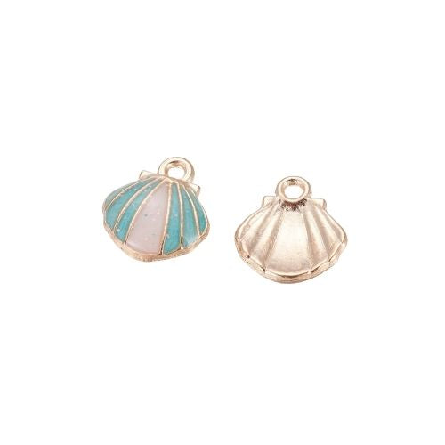 Charms, Shell, Single-Sided, Assorted, Enameled, Light Gold Plated, Alloy, 12.5mm - BEADED CREATIONS