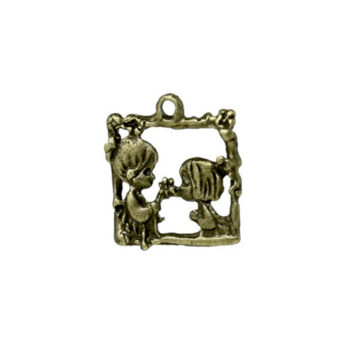 Charms, Square, Cut-Out, Boy, Girl, Antique Bronze, Alloy, 17mm - BEADED CREATIONS